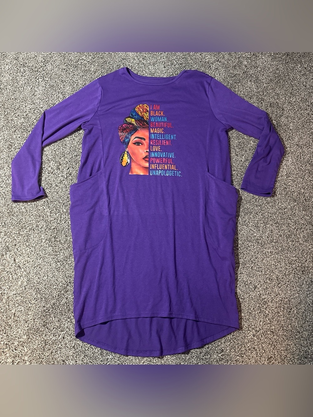 Unbranded Custom “I Am Black Beautiful…..” Purple 3/4 Sleeve Sleep Gown Shirt M